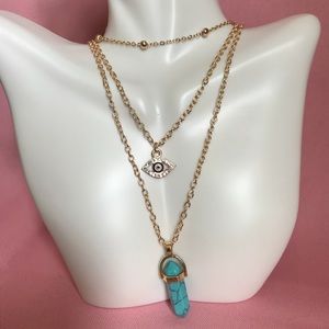 Layered Crystal Evil Eye Necklace